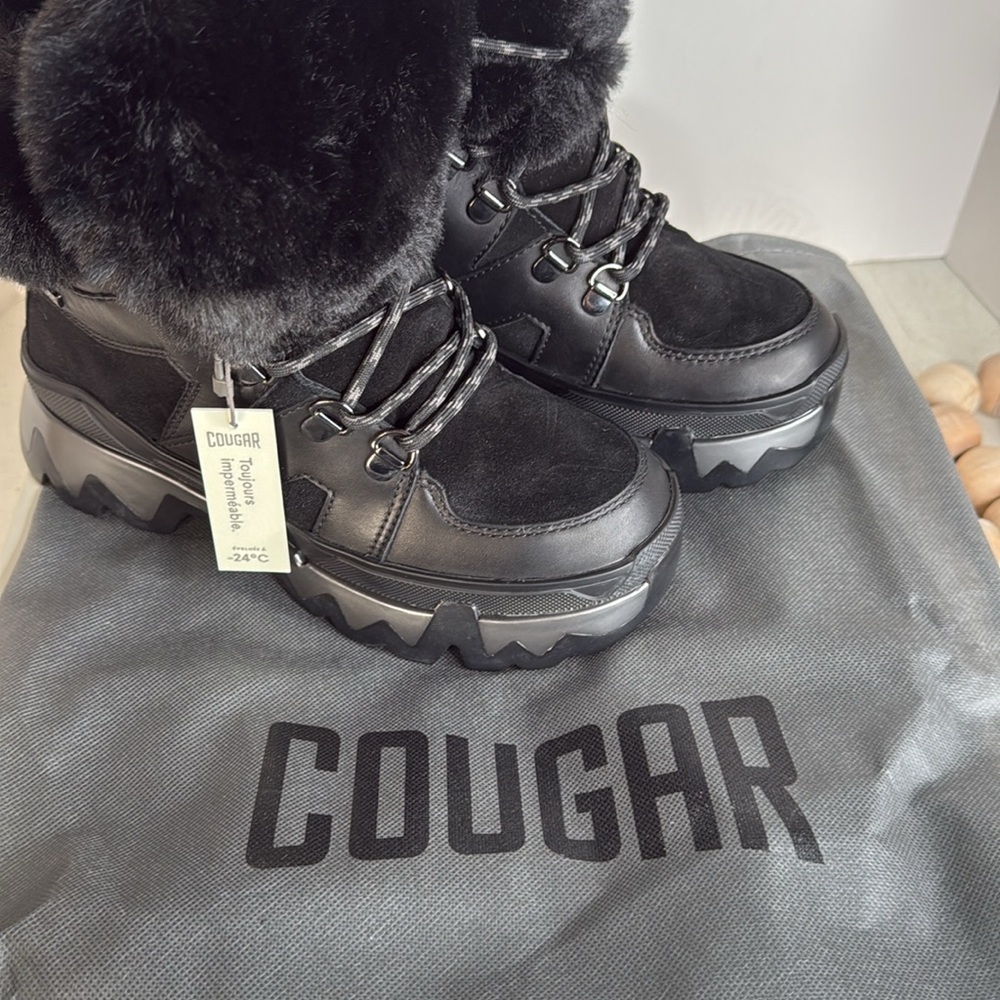 Cougar Black Faux Fur Ankle Booties - Picture 13 of 14